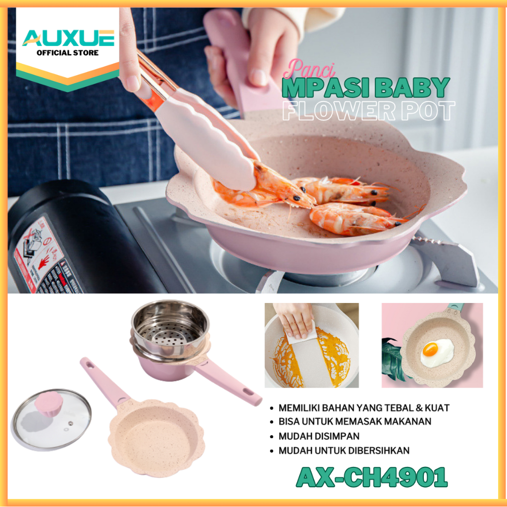 AUXUE【COD】Panci Mpasi Baby Flower Pot Anti Lengket Set 4pcs AX-CH4901