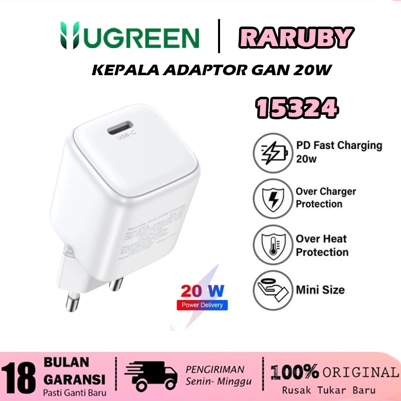Ugreen Nexode Adaptor Kepala Charger GaN Adapter Fast Charging 20W 30W 45W 65W 100W 140W 200W Laptop Handphone Iphone Android-20W WHITE