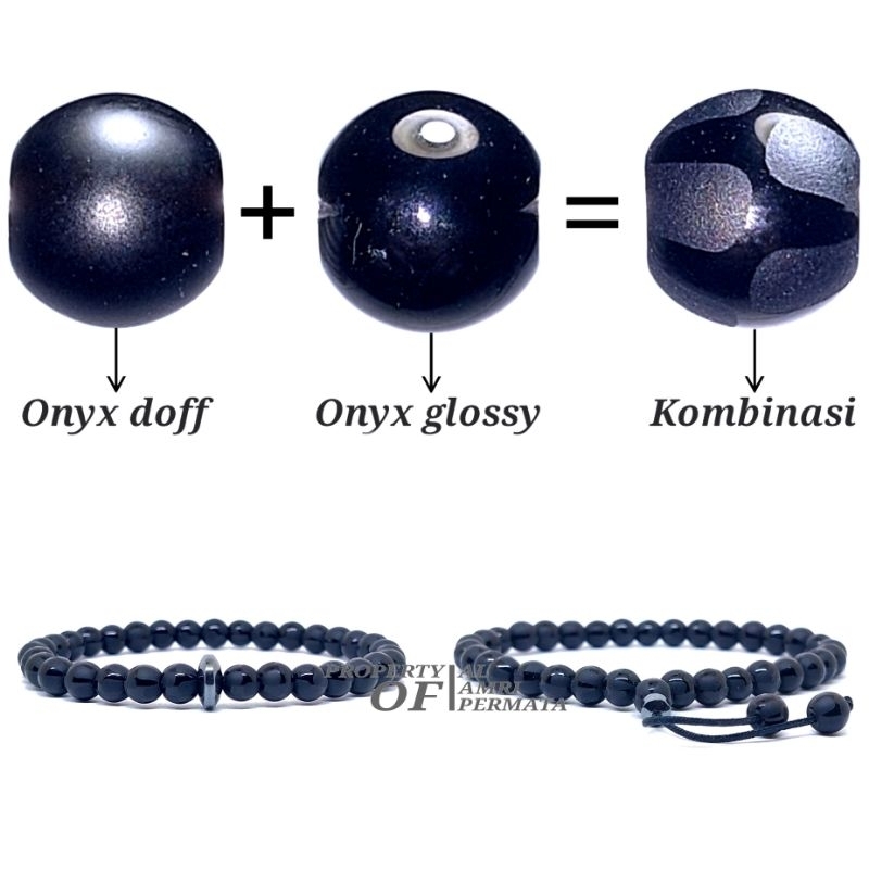 Gelang Batu Black Onyx / Gelang Black Onyx Kombinasi / Gelang Tasbih 33 Butir / Gelang Pria / Gelang