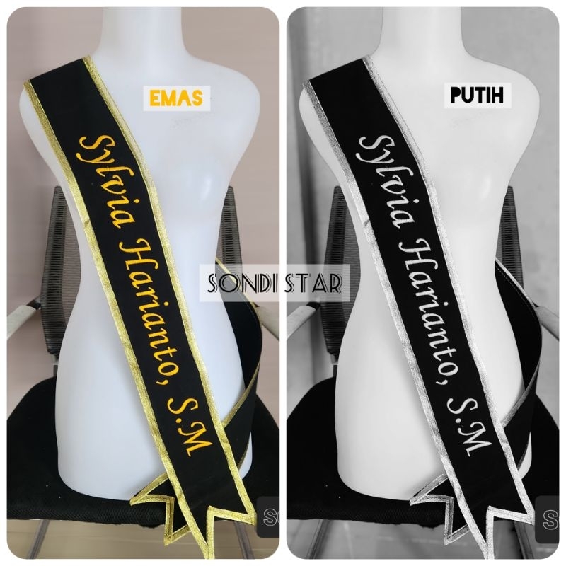 Selempang Wisuda Bordir List Pita - Bahan Baldu Bludru