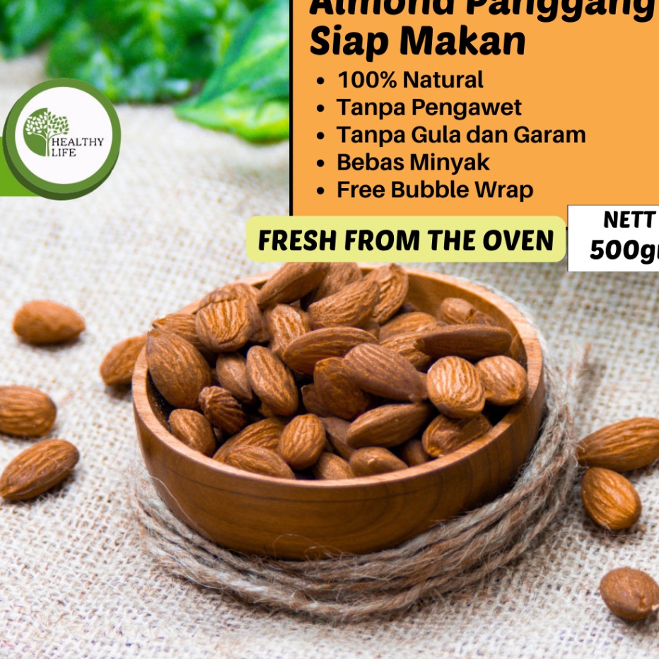 

[KODE MZQRE] Roasted Almond Whole 500gr ( Kacang Almond Panggang / Matang ) Ukuran Besar 27-30 Tanpa Cangkang