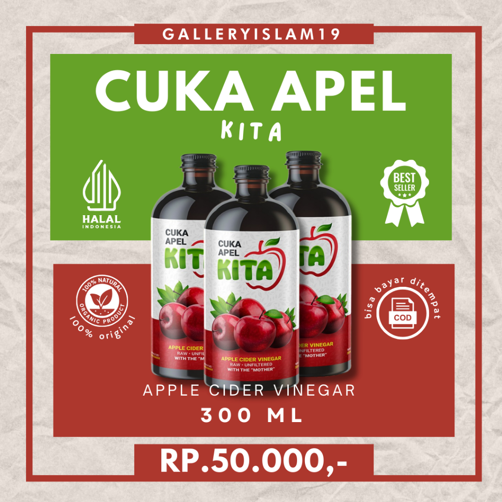 

Cuka Apel Kita 300 ml ACV Raw Organik Unfiltered Apple Cider Vinegar Asam Lambung Jantung