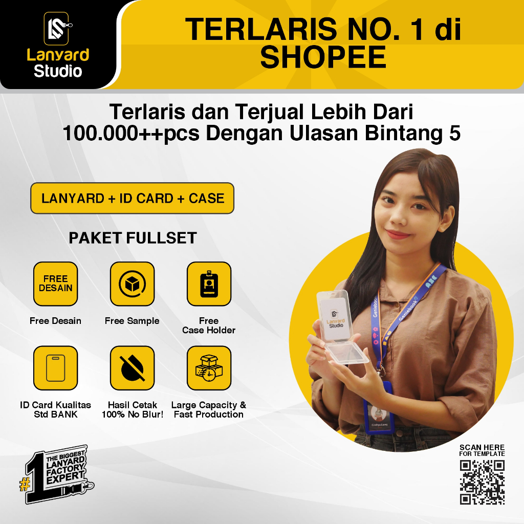 

Paket Fullset Custom Lanyard Plus Cetak ID Card 2 Sisi Full Color Std ATM Free Name Tag ID Card Holder