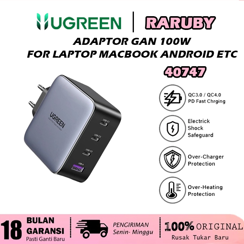 Ugreen Nexode Adaptor Kepala Charger GaN Adapter Fast Charging 20W 30W 45W 65W 100W 140W 200W Laptop Handphone Iphone Android-5