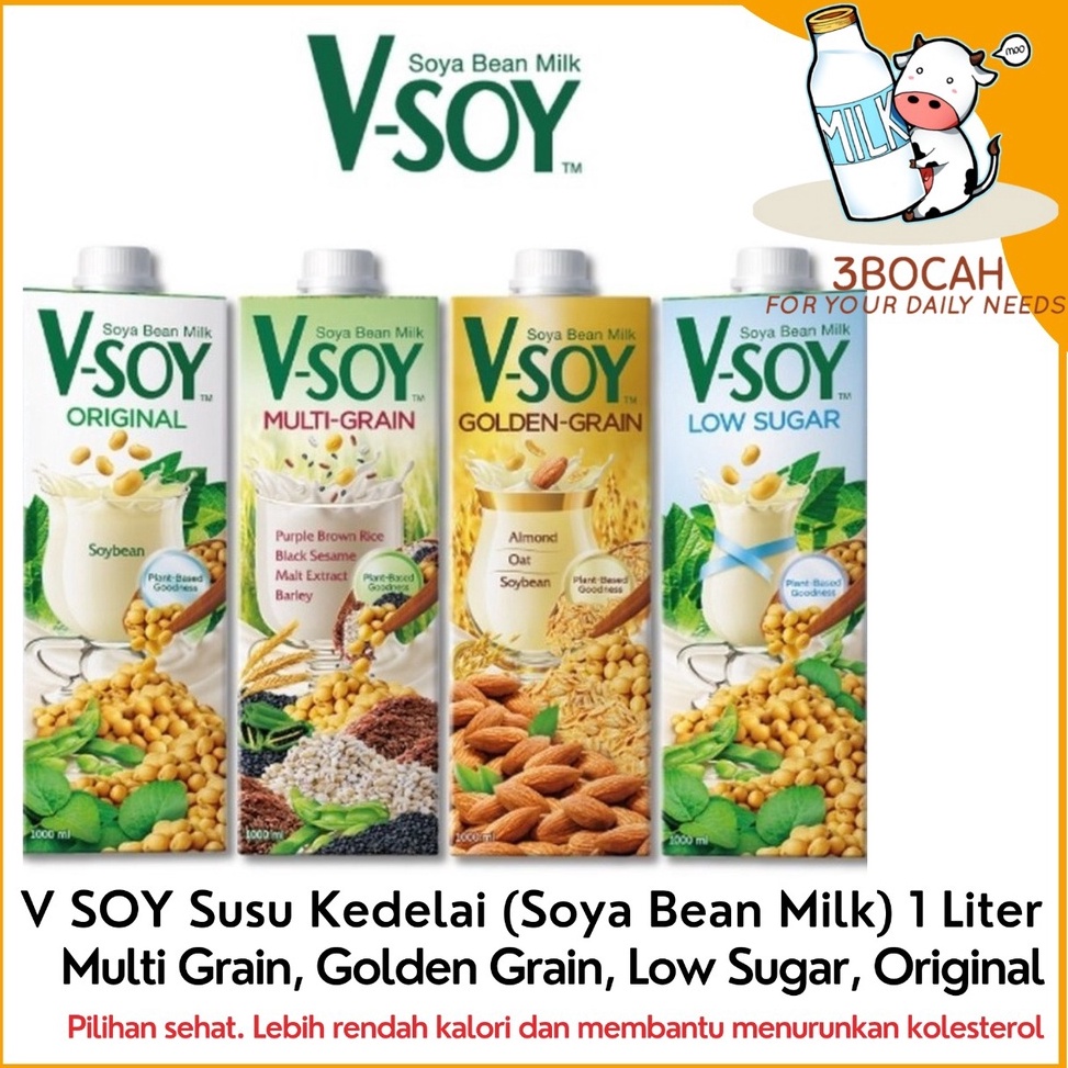 

[COD JZ62] V-soy Susu Kedelai Multi Grain, Golden Grain, Low Sugar, Original 1 Liter | All Varian 50