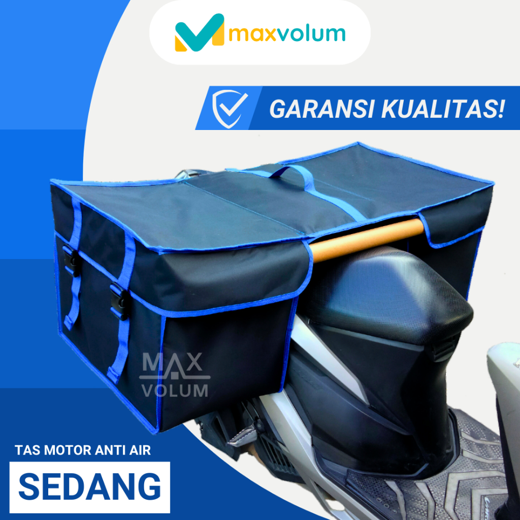 PRM Maxvolum Tas Motor Anti Air Sedang Hitam List Biru Tas Kronjot / Tas Obrok / Tas Kurir / Tas