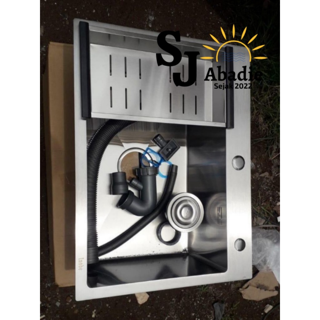 (1 SET) INOBE Kitchen Sink Set Bak Wastafel Cuci Piring Stainless Steel 1 / 2 Lubang Anti Gores | SJ
