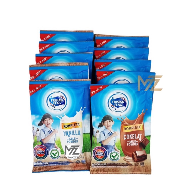 

[Produk KP87] ☘️MUMTAAZZTORE☘️ Frisian Flag Kompleta Susu Bubuk Vanilla Cokelat 10 Sachet 95