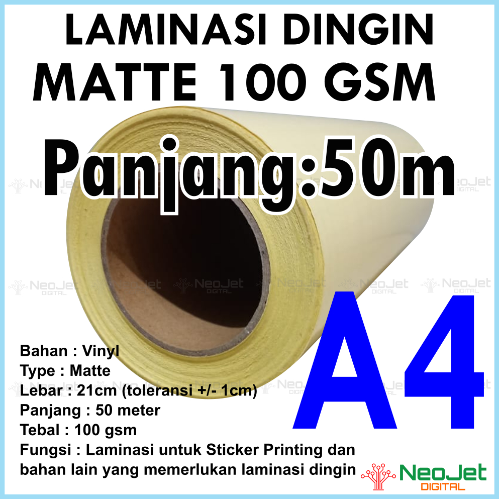 

Laminasi Dingin 100 gsm Doff Mate Buram Ukuran A4 Roll 21cm Murah Untuk Laminating Sticker