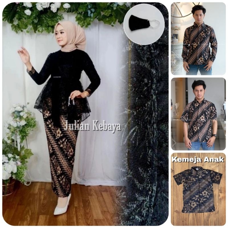 SET KEBAYA HITAM COUPLE KEMEJA BATIK AYAH ANAK WISUDA TUNANGAN KONDANGAN MODERN / KEBAYA COUPLE BATI