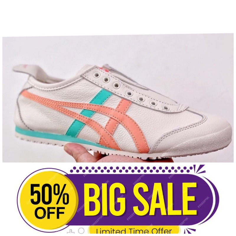 Sepatu Onitsuka Tiger Slip On wanita Mexico original Leather White green Toska // Free paperbag