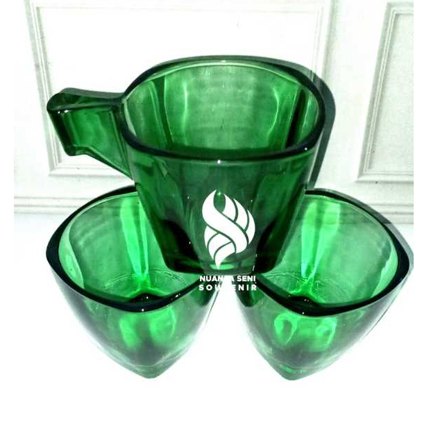 Souvenir Gelas Cangkir Kotak BBC Turki Mug Minum Teh Gagang Kuping Cup Beling Warna Bening Polos