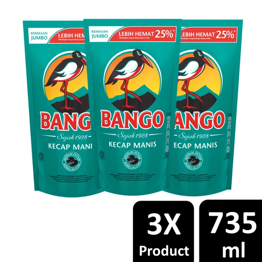 

T3rupd4te BANGO Kecap Manis Soy Sauce Refill Terbuat dari 4 bahan alami berkualitas 735 ML x3 Special Promo