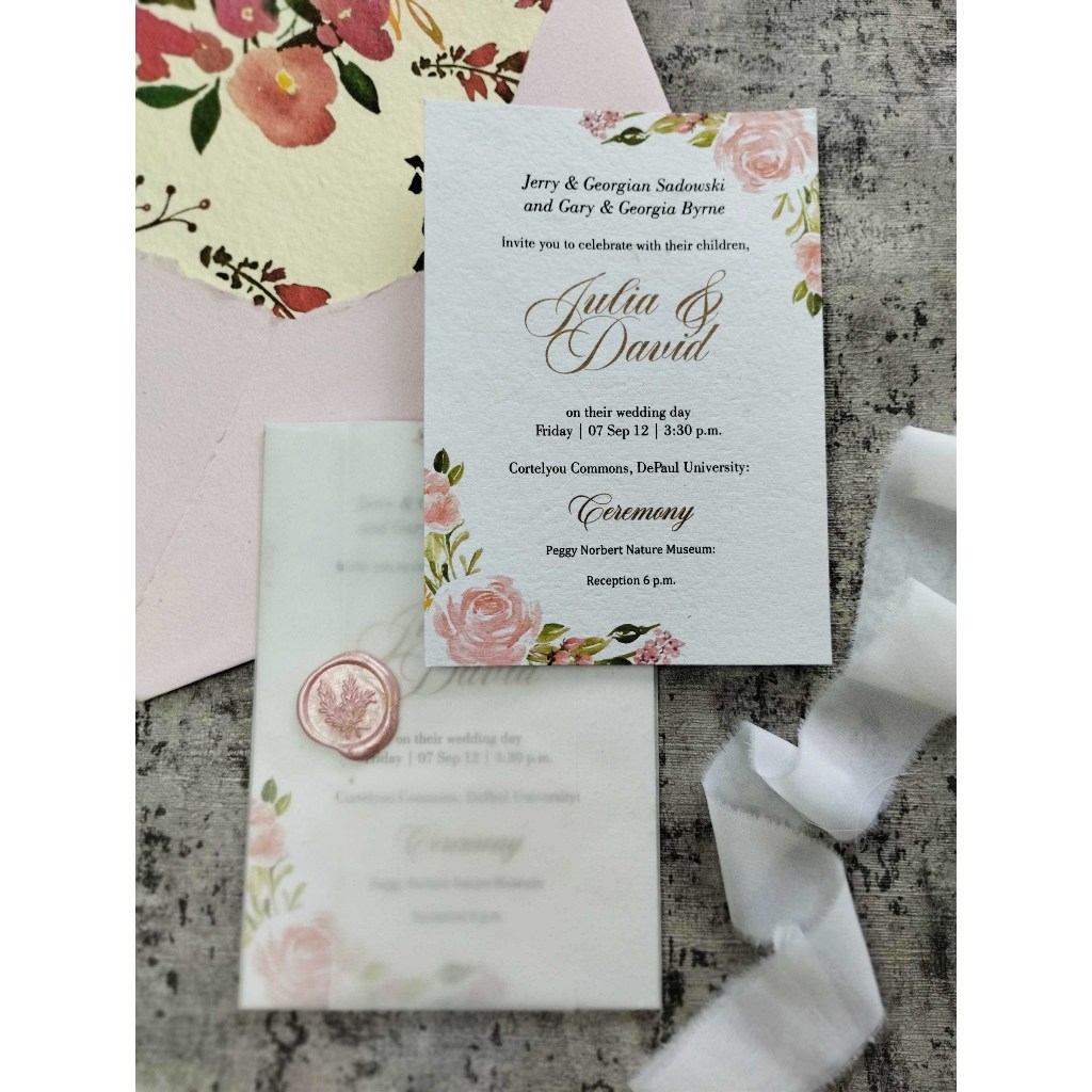 Undangan pernikahan dengan vellum + wax seal