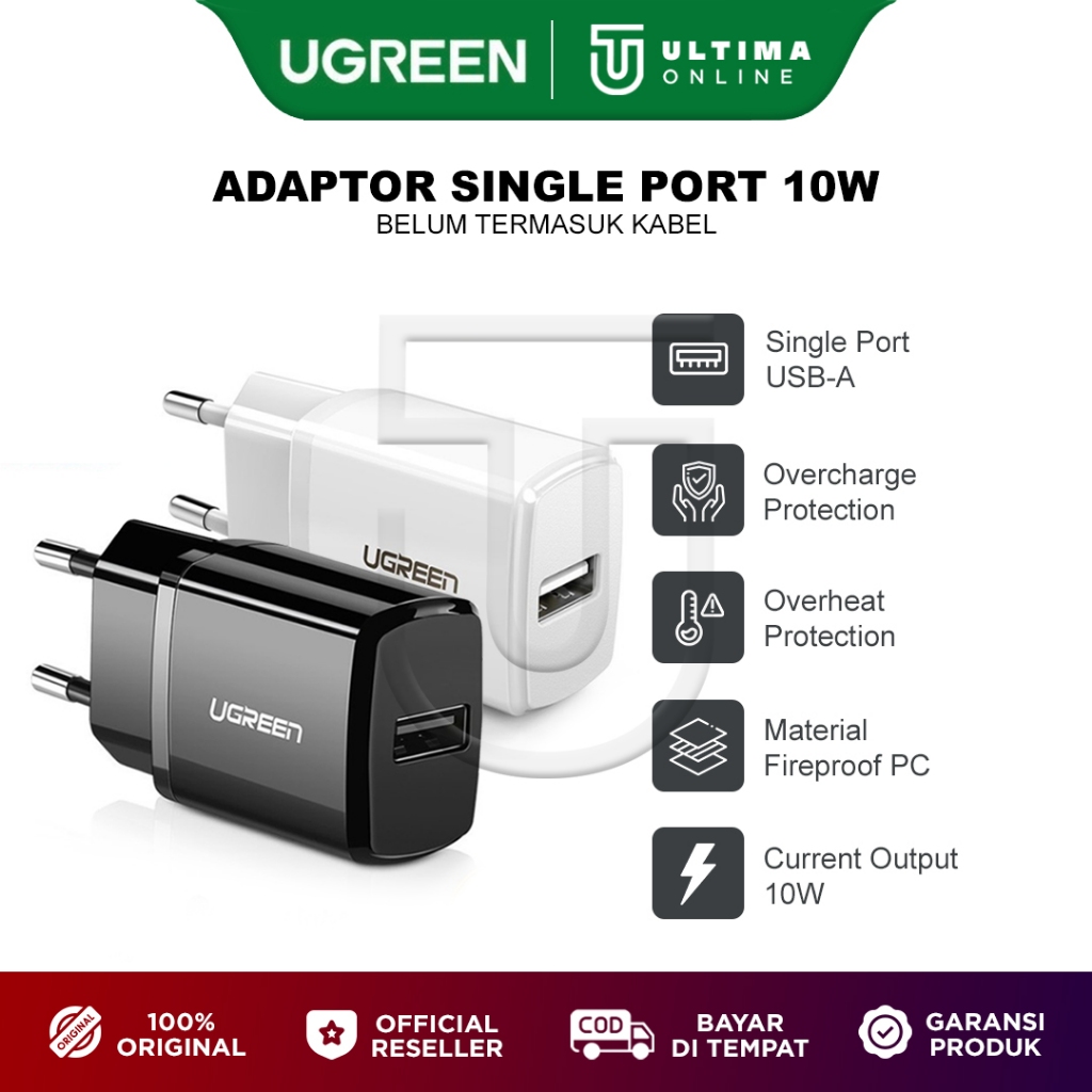 UGREEN Adaptor USB Kepala Charger 2.1A 10W Iphone 7 8 X XS Adapter Cas TC Samsung Oppo Vivo 50459 10