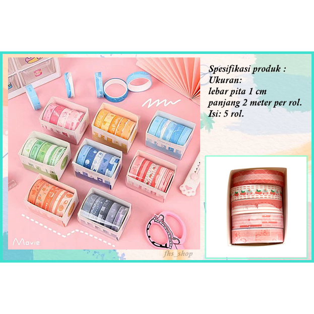 

5 Roll Washi Tape Washi Tape Aesthetic Washi Tape Set Masking Tape Cheer Up Selotip Aesthetic