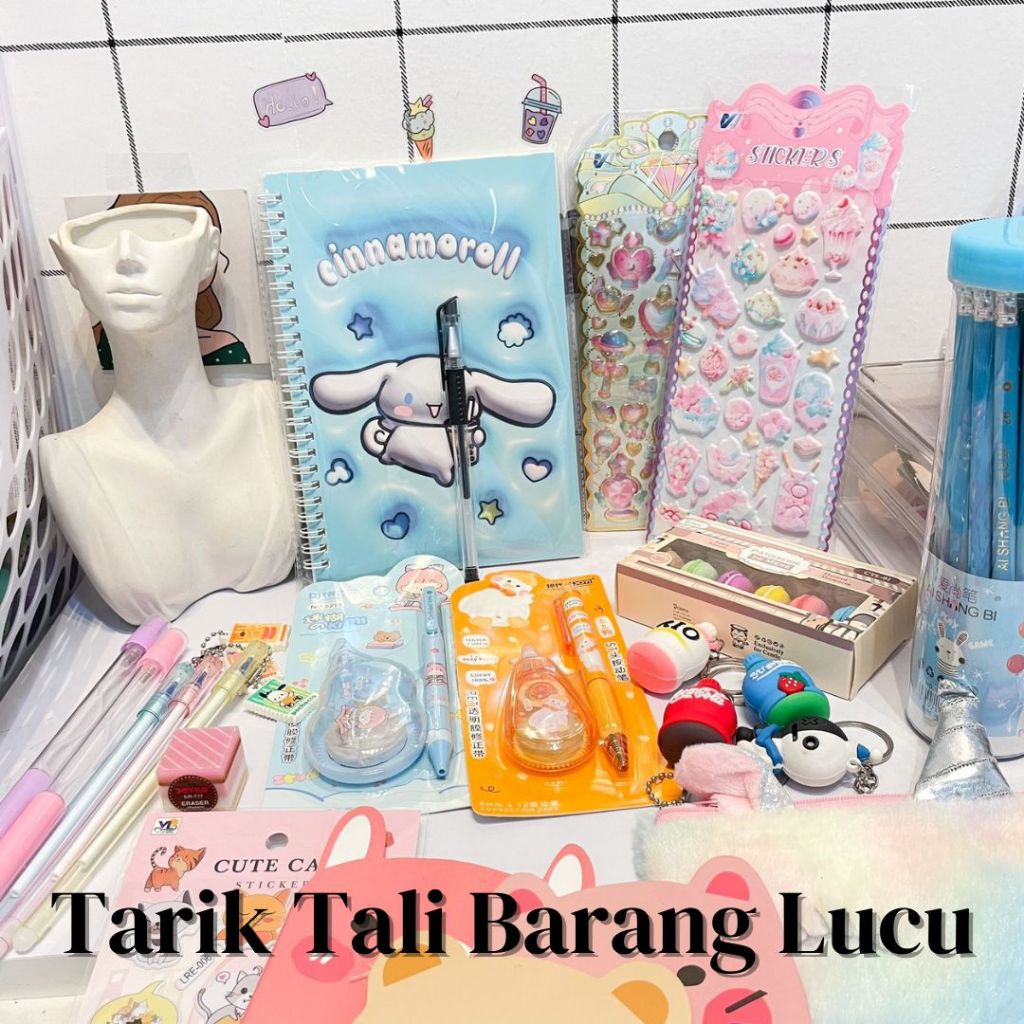 

Tarik tali isi alat tulis kantor sekolah lucu pulpen pena pen sticker buku binder sario lucu kado unik