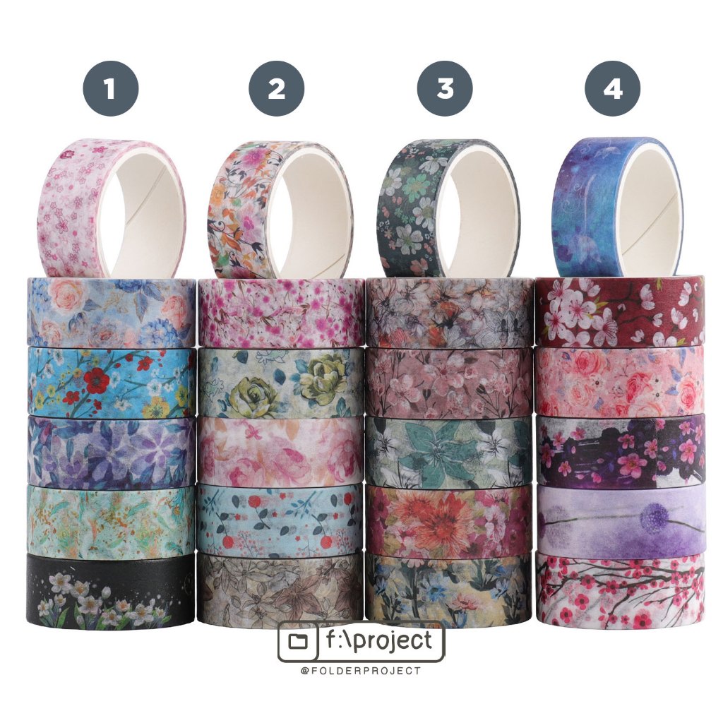 

(READY) 24 ROLL FLORAL WASHI TAPE | bunga flower jurnal journal hampers set lucu planner bujo selotip kertas emas silver dekorasi diy deco postcard photocard journaling scrapbook pc postcard box gift hiasan sticker stiker art craft buku kraft vintage