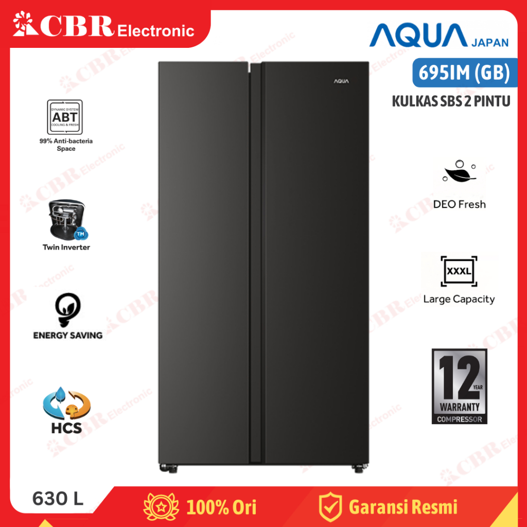 Kulkas AQUA Side By Side 2 Pintu AQR-695IM (GB) 630 L