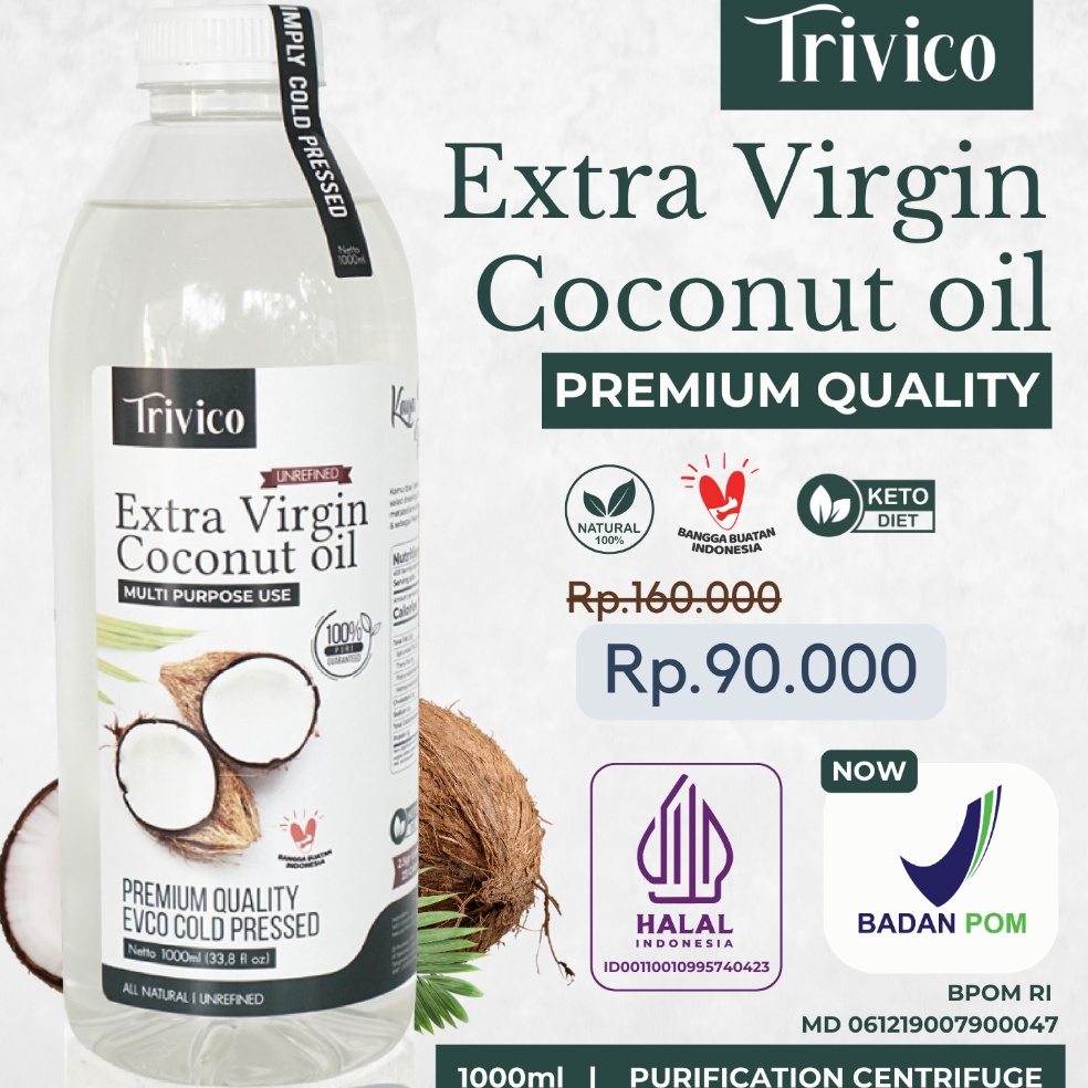 

R3ady St0ck TRIVICO VCO PREMIUM / EVCO Virgin Coconut OIL 1 LITER / MINYAK KELAPA MURNI 100% / COCONUT OIL - 1LITER 1000ML [238]