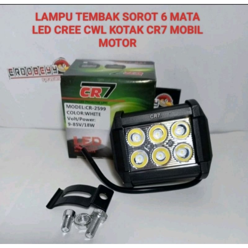 LAMPU TEMBAK SOROT 6 MATA LED CREE CWL KOTAK CR7 MOBIL MOTOR natanmokong