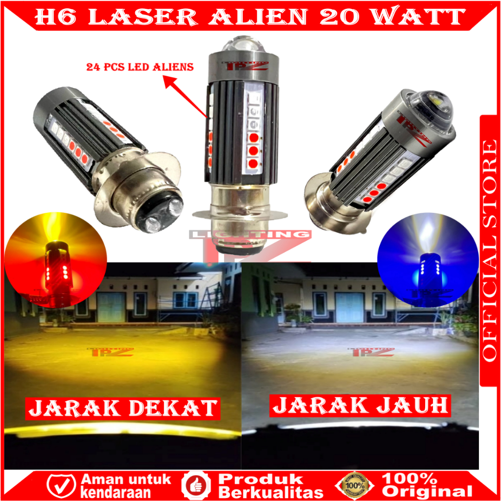 ORIGINAL LAMPU UTAMA MOTOR H6 LASER 30 LED ALIEN H6 LED LASER 2 WARNA HI / LOO 20 WATT | BOHLAM UTAM