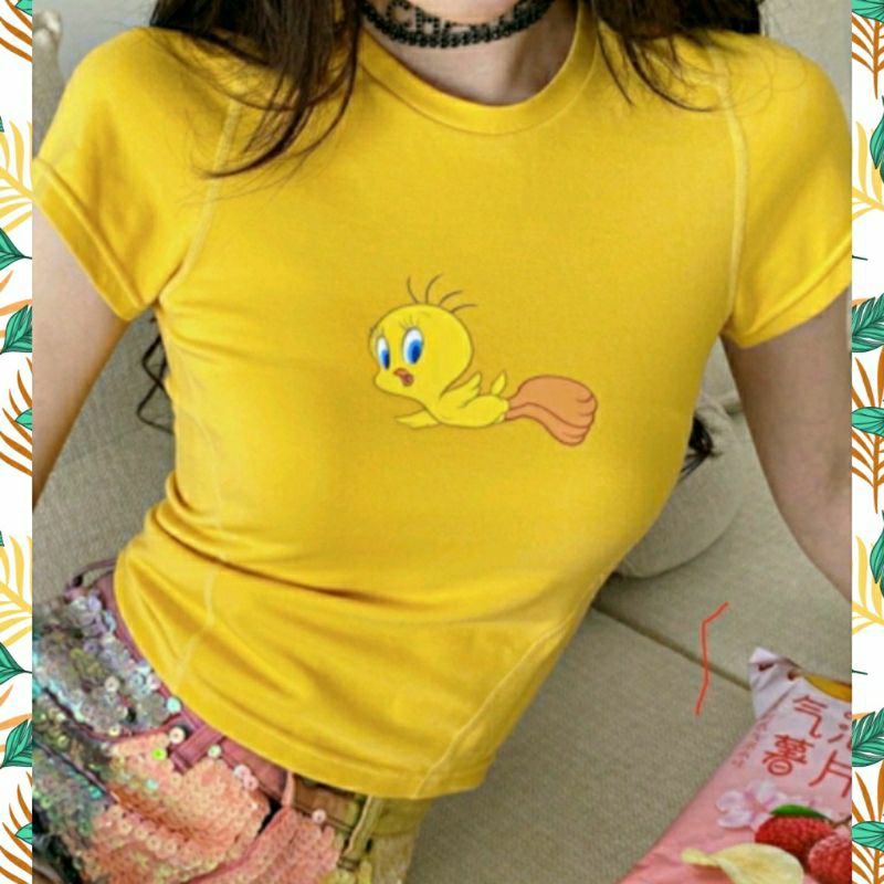 Yellow Tweety Crop Top by Hana Fashion