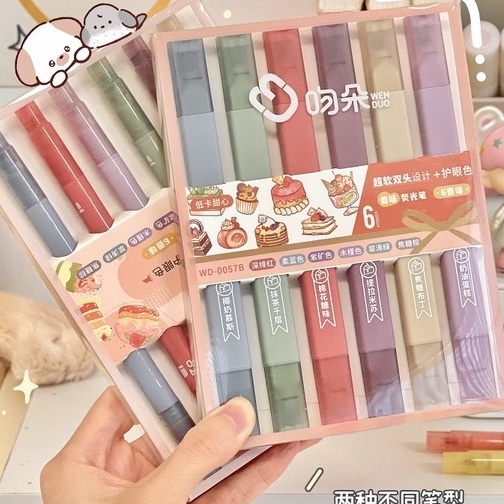 

Terlaku. 6 Pcs/set Ganda Kepala Ujung Lembut Pena Stabilo Set Morandi Retro Warna Marker Pen Berwarna Pena Lukisan Pen Journal Pen