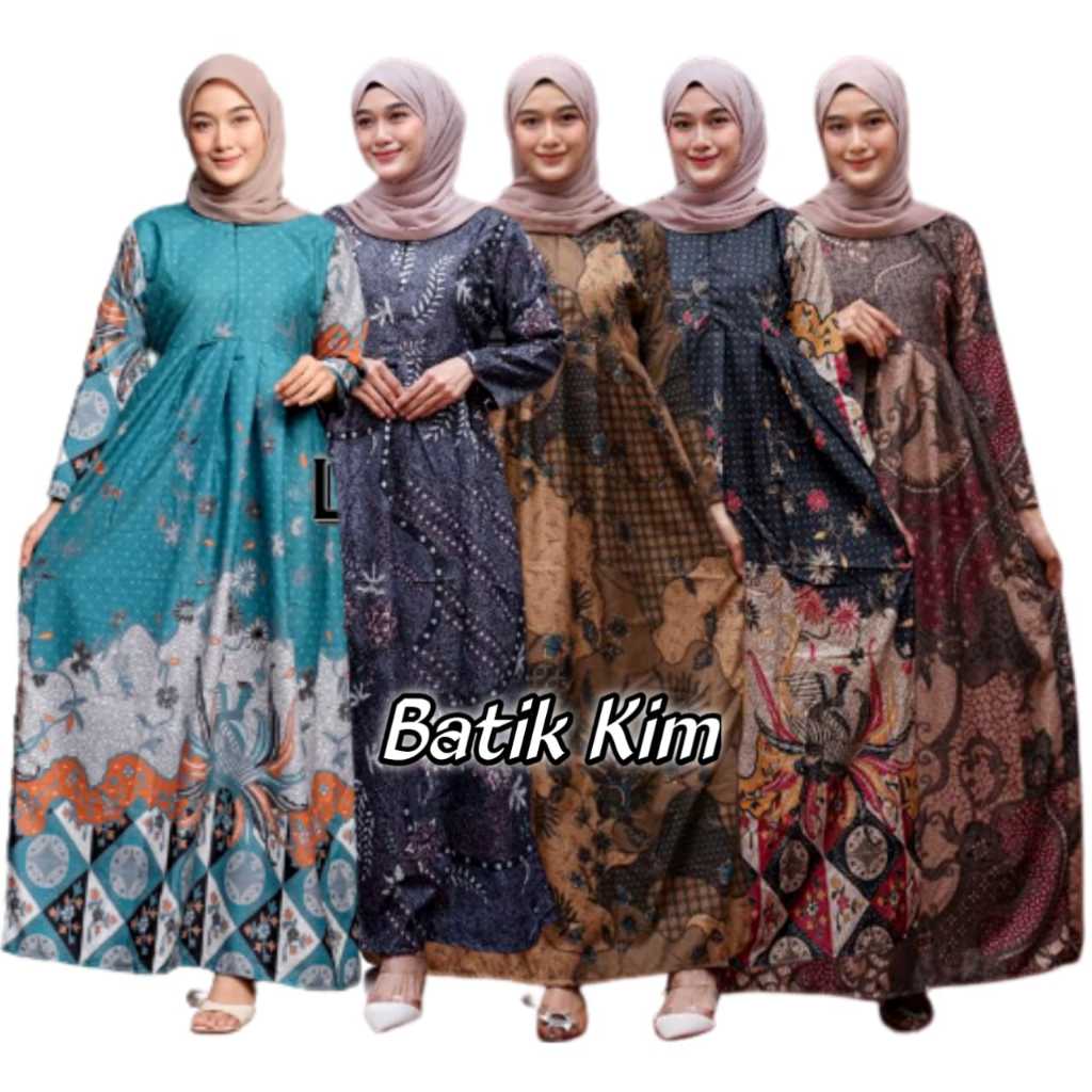 Gamis Batik Kekinian Cantik Murah Motif Terbaru Korpri Hijau Poliester Kain Katun Muslim Nyaman Panj