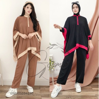 ICEE | One Set Balqis Setelan Atasan Kaftan Dan Celana Wanita Cringkle Airflow Casual Kondangan Polo