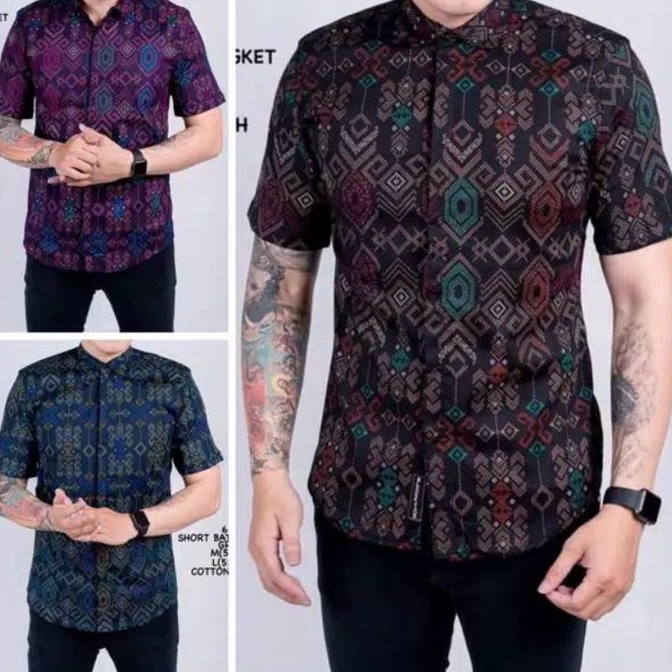 Diskon ( Ready Jumbo ) Kemeja Batik Pria Songket Lengan Pendek Batik Pendek Batik Songket