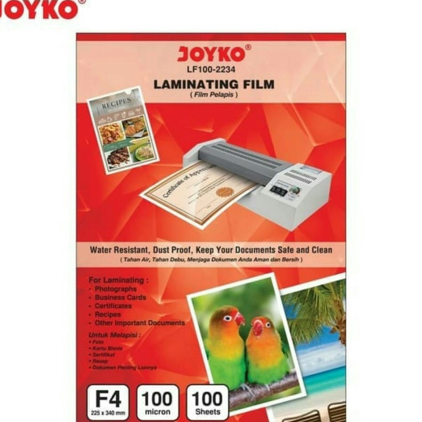 

[KODE IAEhj] PLASTIK LAMINATING JOYKO F4 MICRON LF100 2234 HARGA 10 Lembar