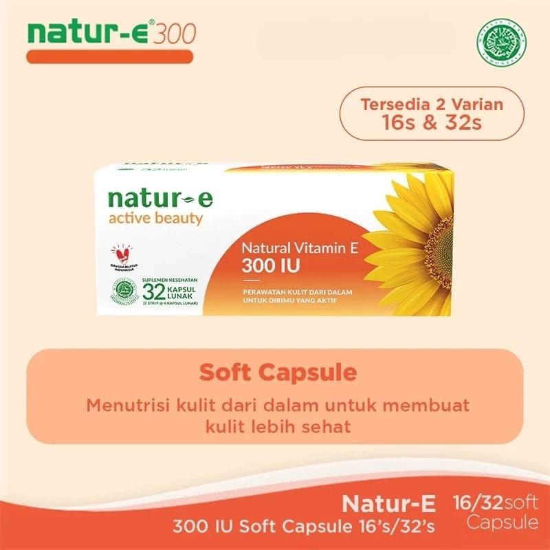 (KEMASAN BARU)NATUR-E 300 IU Daily Nourishing Box Isi 32 16 Kapsul Strip Vitamin E - NATUR E Active 