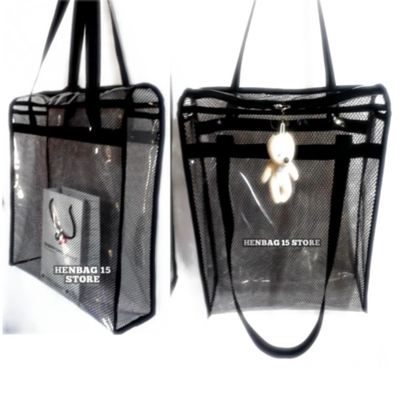 NEW BIG BAG.TAS TOTE BAG WANITA BESAR RESLETING BAHAN TEBAL PVC MIKA TRANSPARAN