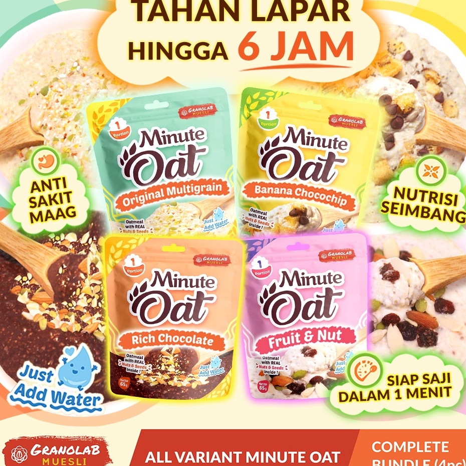 

Diskon Instant Oatmeal MINUTE OAT Granolab Muesli complete variant isi 4pcs x 65gr ☊↕⁑