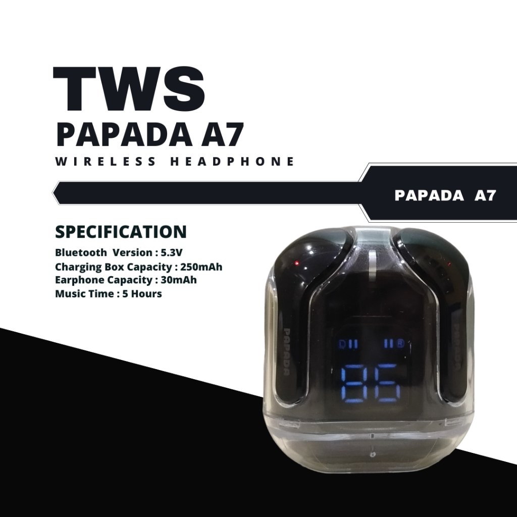 Tws Papada A7 With Charging Box Handsfree Bluetooth Wireless Earphone Papada A7