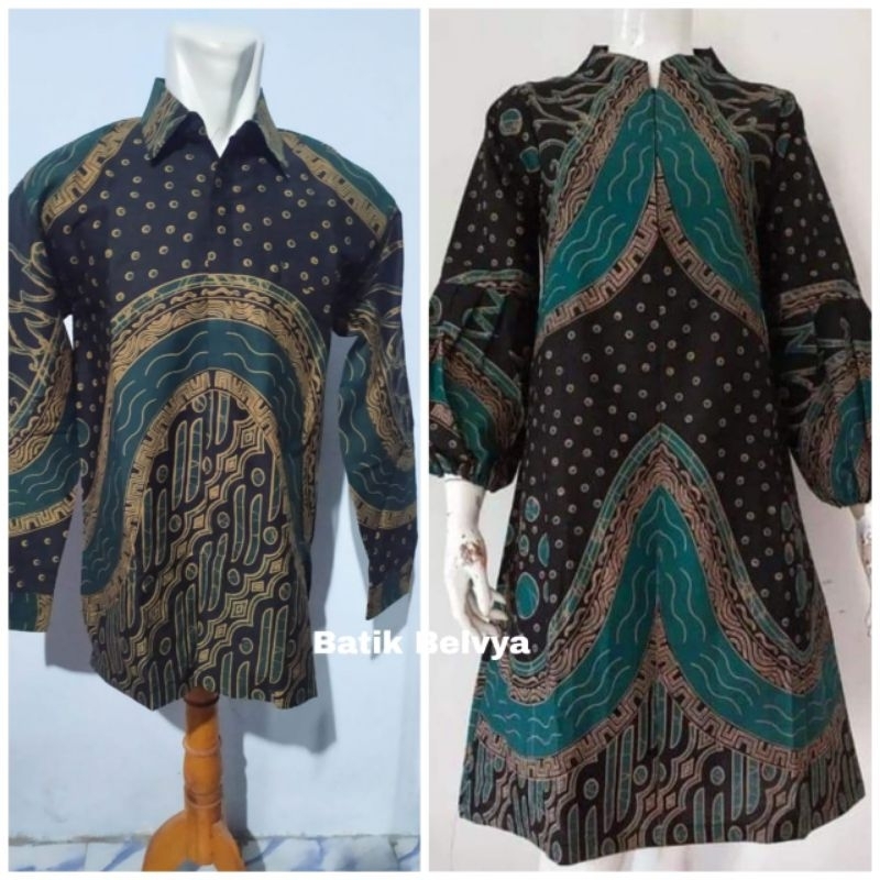 Setelan pakaian couple batik maliha full lapis furing kemeja batik pria solo tunik batik solo dress 