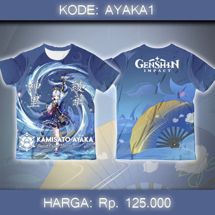 Baju Kaos Fullprint Game Anime Genshin Impact - Kamisato Ayaka Inazuma