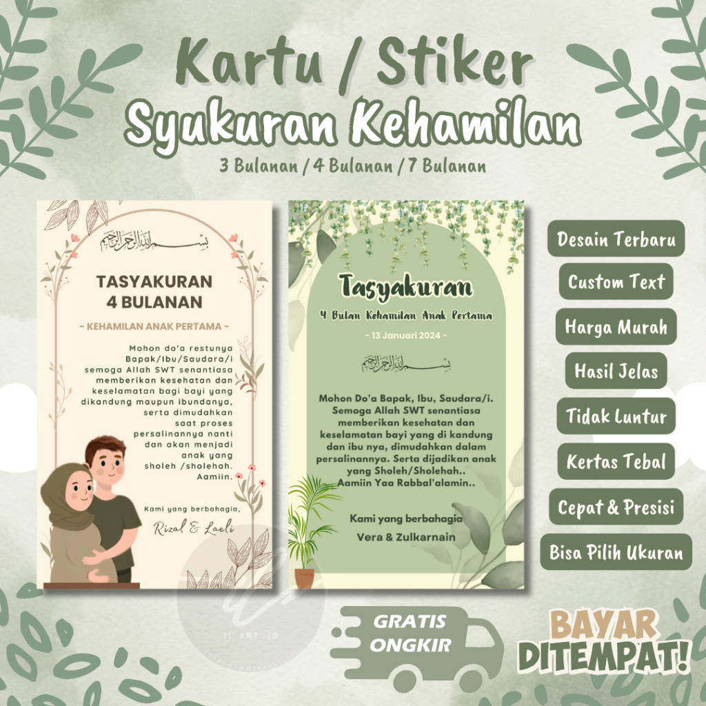 STIKER / KARTU UCAPAN TASYAKURAN KEHAMILAN 4 BULANAN 7 BULANAN NASI BOX