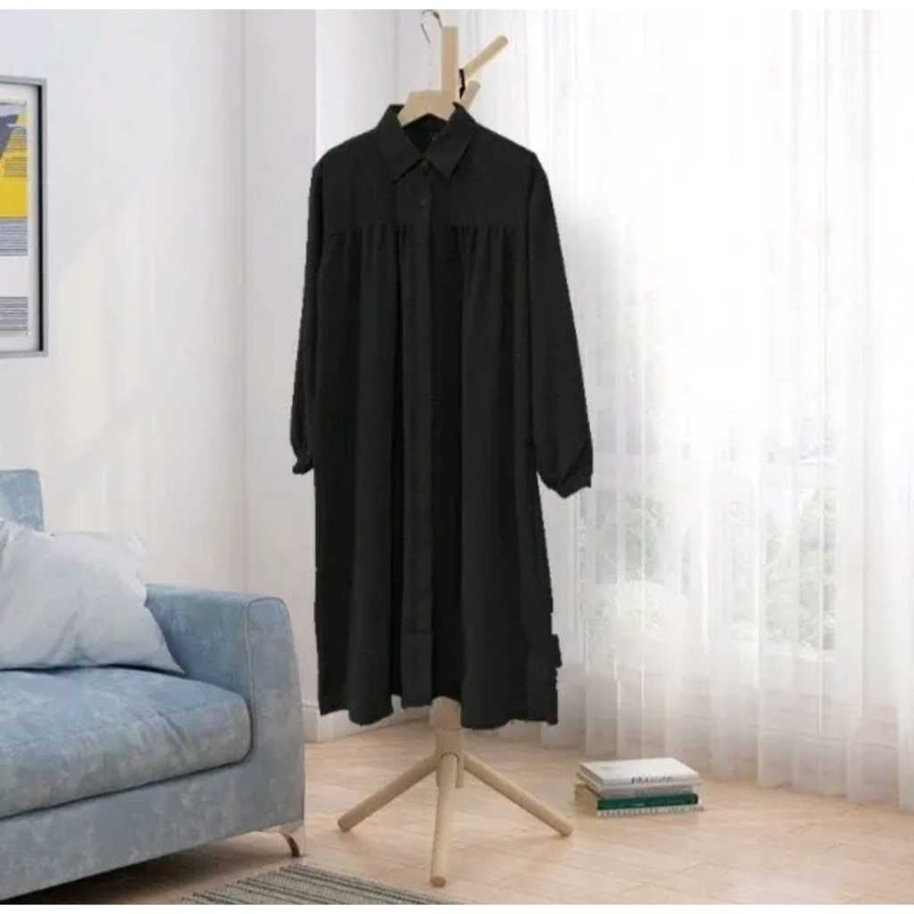 HOT LONG DRESS TUNIK AZKIA POLOS FULL KANCING JUMBO / ATASAN WANITA MUSLIMAH