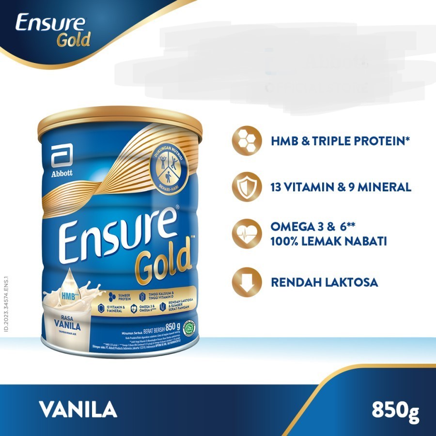 

Ensure Gold HMB Vanila 850 g - Nutrisi Dewasa Rendah Laktosa
