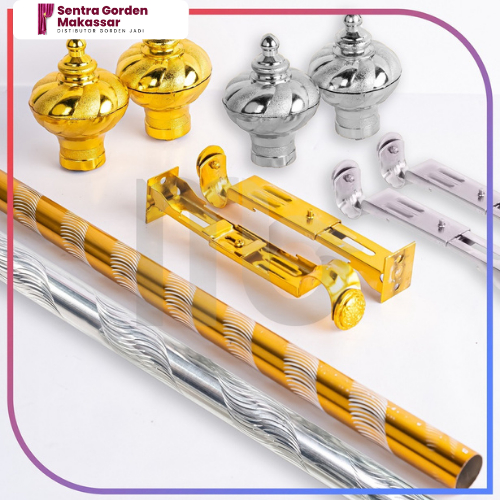 Besi Gorden Full Set Gold/Batang Hordeng/Tiang Gorden/Rel Gorden/Besi gorden Tiang/gorden Tongkat/go