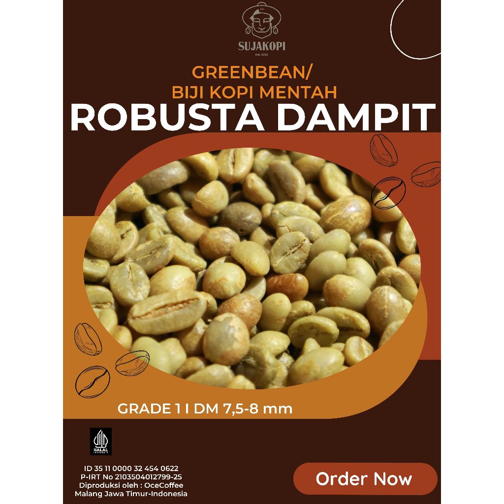 Sujakopi Greenbean 1KG Robusta Dampit biji kopi mentah Grade 1 sortir DM 7,5-8mm