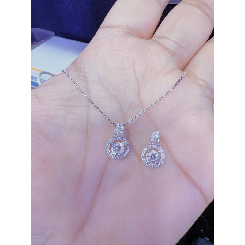 KALUNG SATU SET LIONTIN MATA EMAS ASLI 17k white gold