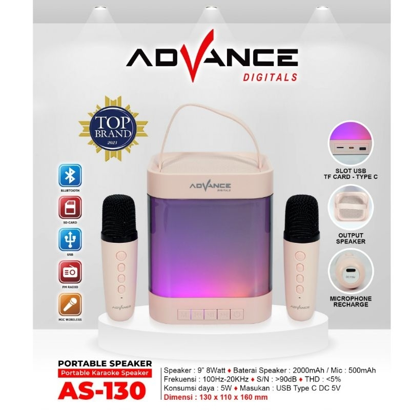Advance Speaker mini bluetooth AS-130 Speaker Advance karaoke Set Mini Full Bass Portable Wireless