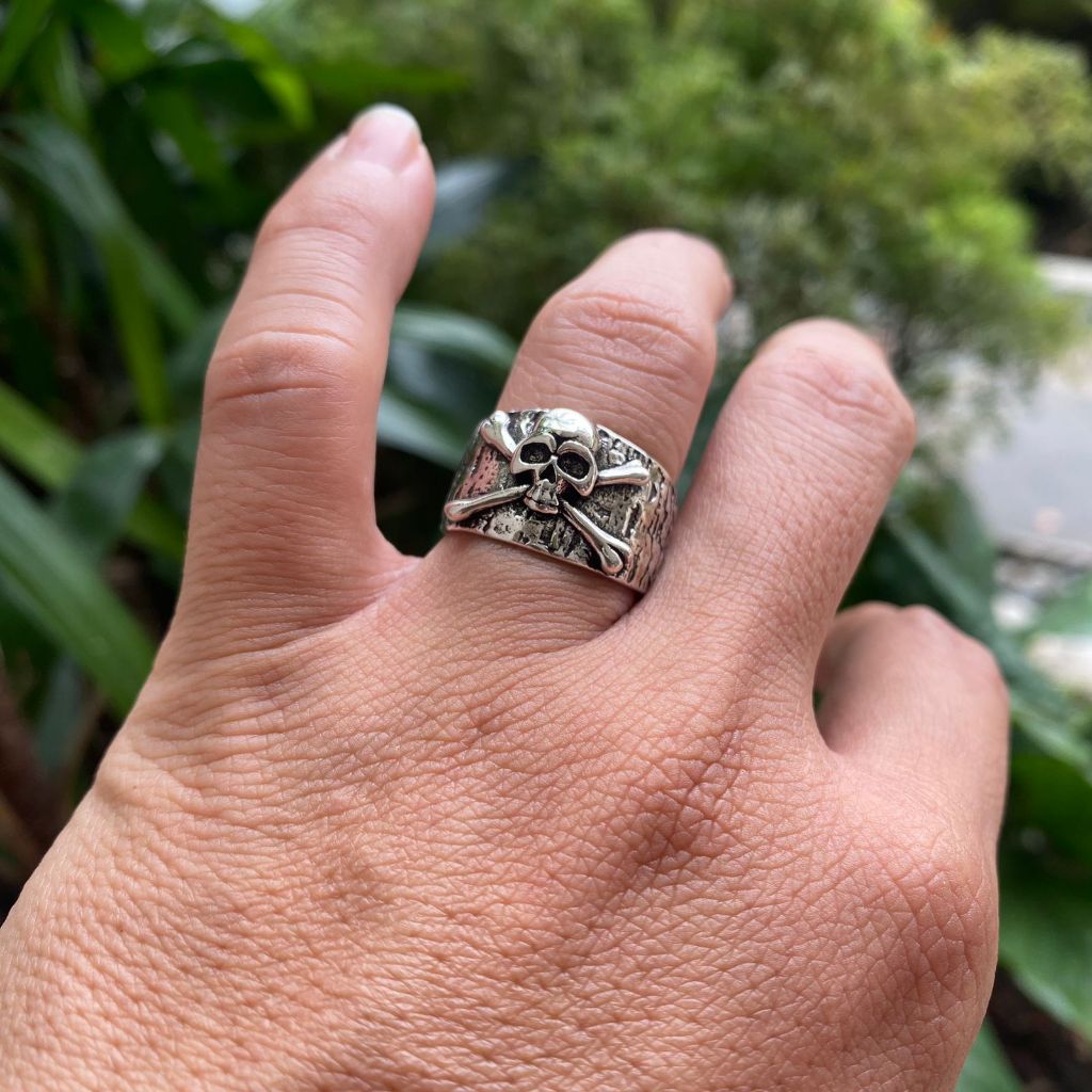 RK Cincin Tengkorak X Vintage Silver S925 Perak Sterling Ukuran Adjustable / Cincin Pria Retro