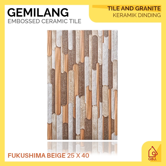 KERAMIK GEMILANG 25 X 40 FUKUSHIMA BEIGE / KERAMIK DINDING TIMBUL MOTIF BATU ALAM