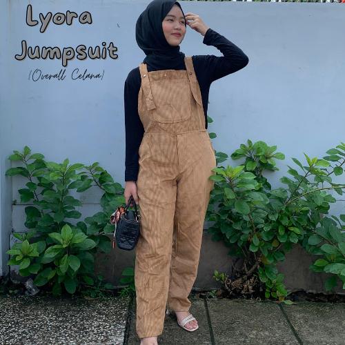 Lyora Overall Celana-Jumpsuit Bahan Corduroy Koreanstyle- Baju Kodok Wanita Terbaru