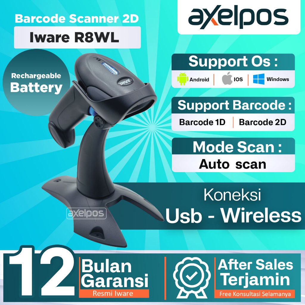 SCANNER BARCODE USB WIRELESS 2D IWARE R-8WL