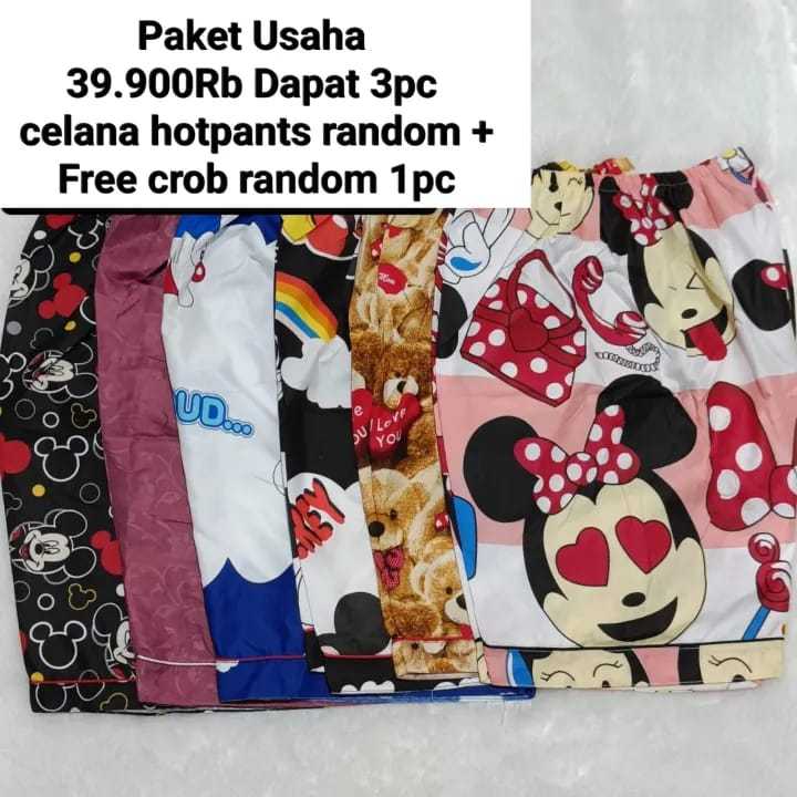 Paket Usaha Celana Tidur Wanita Beli 3Pcs Dapet 1Pcs Kaos Crop Wanita Random